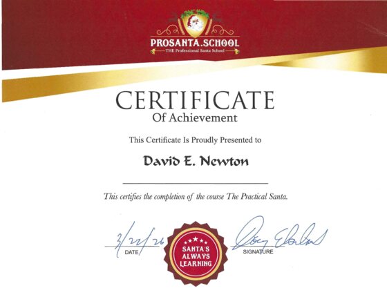 Santa Dave's ProSanta School certificate