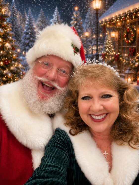 Santa Dave and Mrs. Claus getting ready